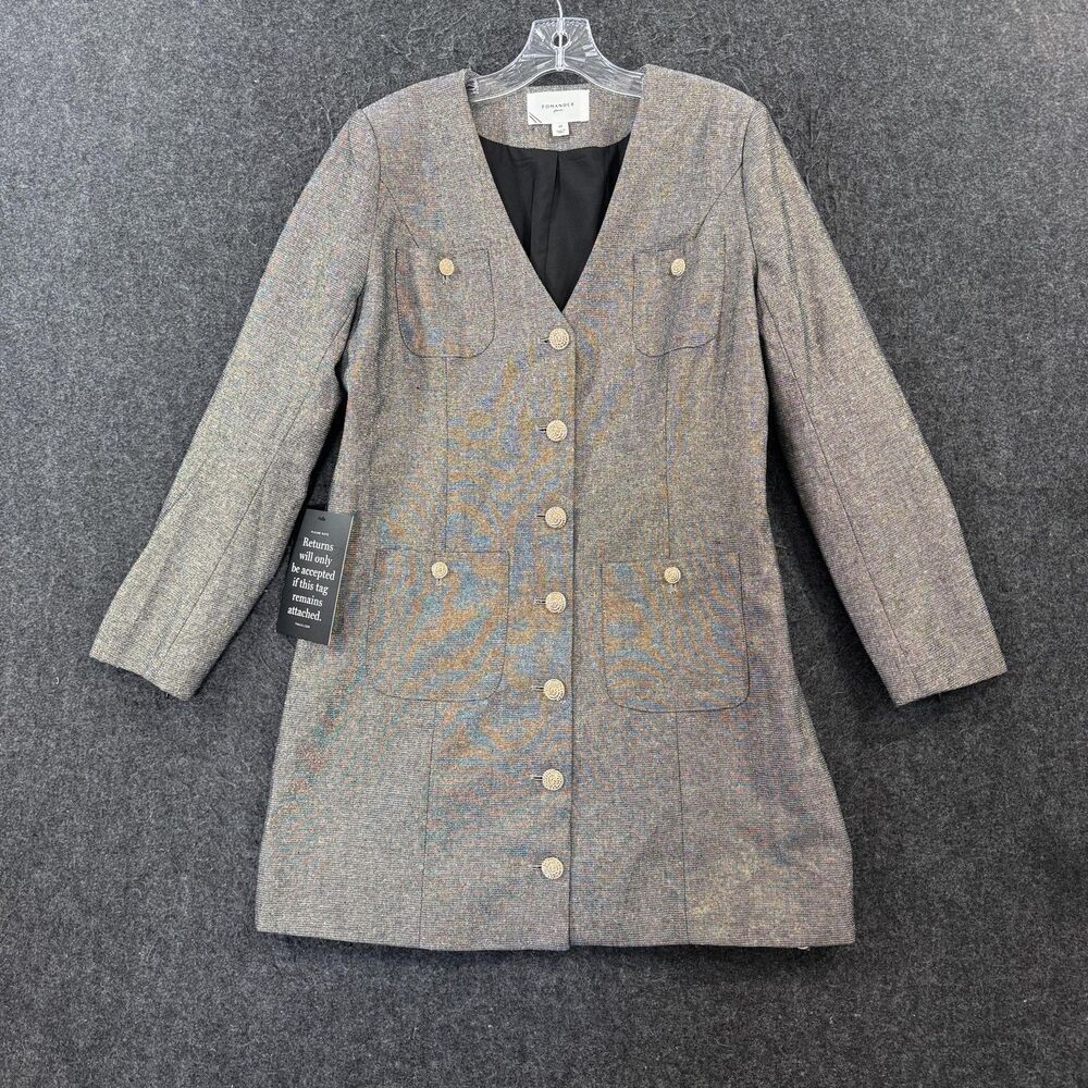 Pomander Place Coventry Metallic Keira Dress Women's Medium Gray Tweed Button